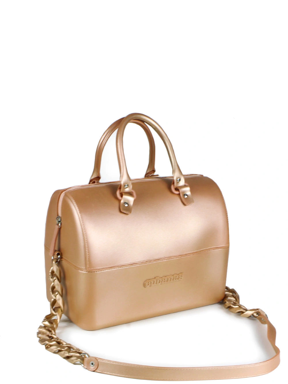 Mala Maxi Rosa Metalizada com Alça de Corrente